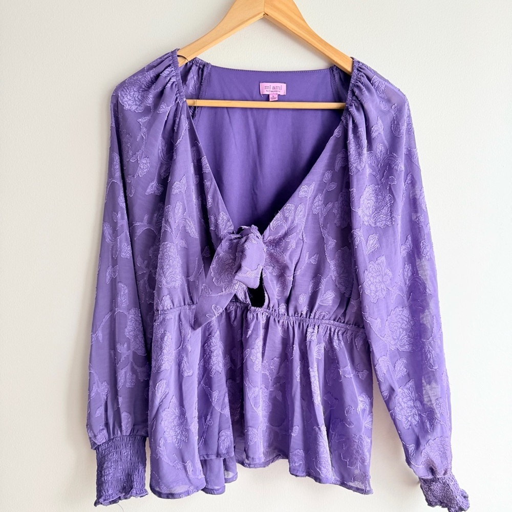 Tracy Tie Front Jacquard Long Sleeve Blouse